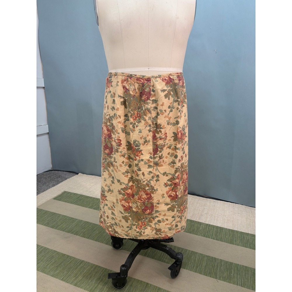 Vintage 90s Denim & Co Floral Linen Wrap Midi Skirt 2X Cottagecore USA